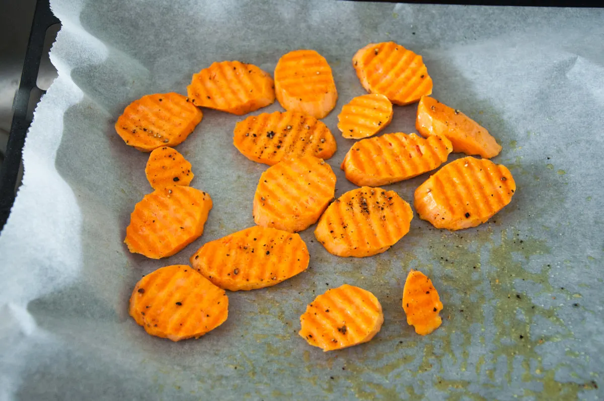 sweet potato slices before baking