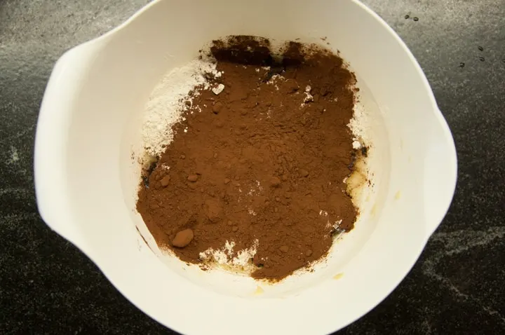 dry ingredients for chocolate waffles