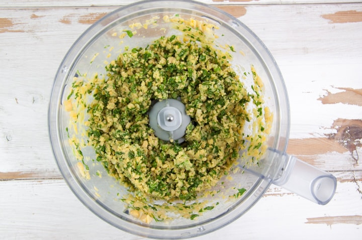 making kale falafel in food processor