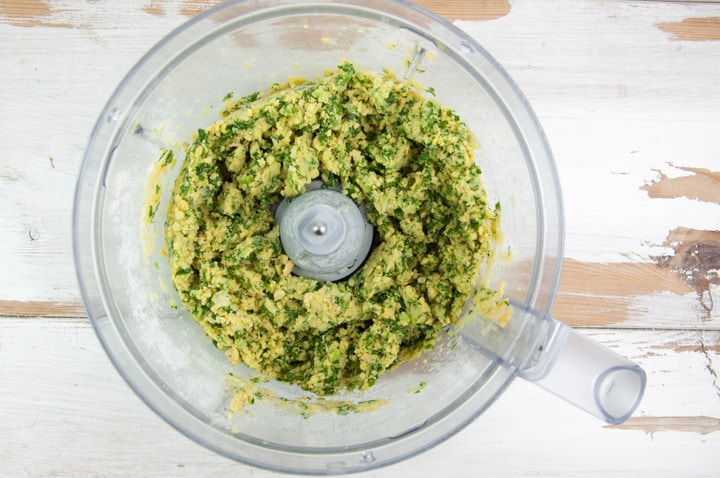 making kale falafel in food processor