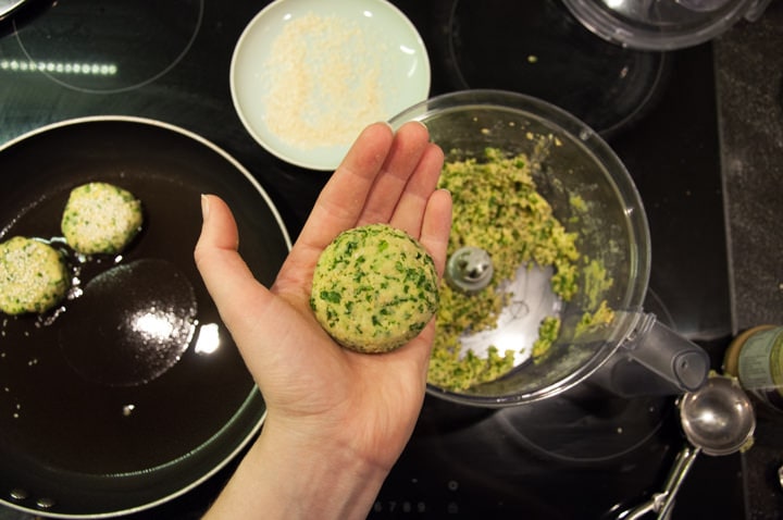 forming kale falafel
