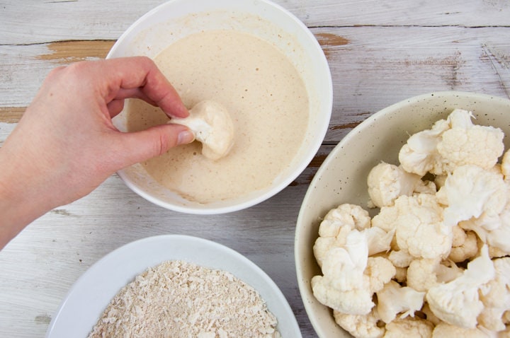 cauliflower floret dipped in batter