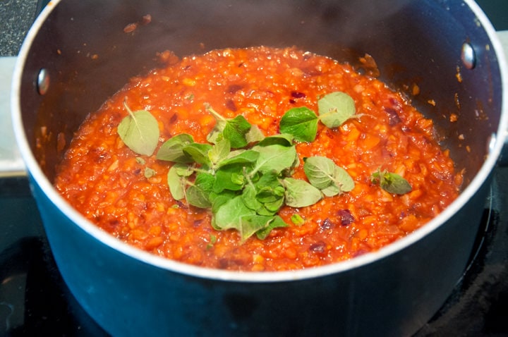 carrot bolognese sauce in a pot