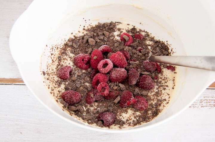 making chocolate raspberry pancakes