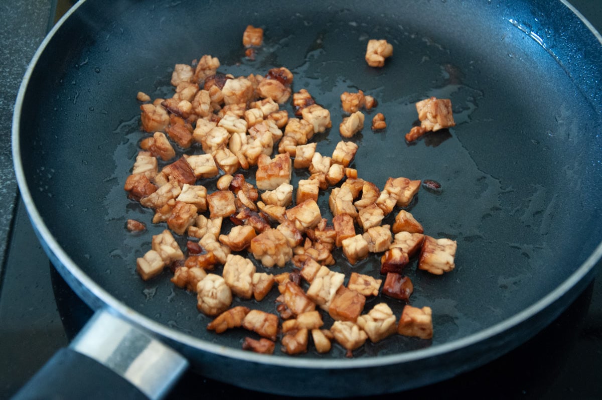 tempeh bits in pan