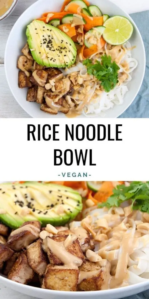 Tofu & Rice Noodle Bowl with peanut sauce