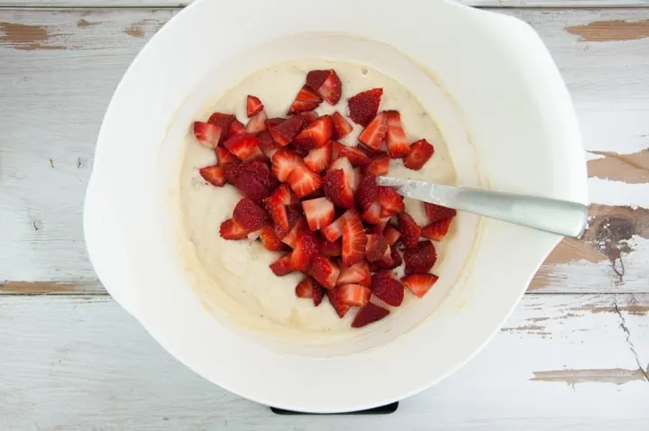 pancake batter with strawberries
