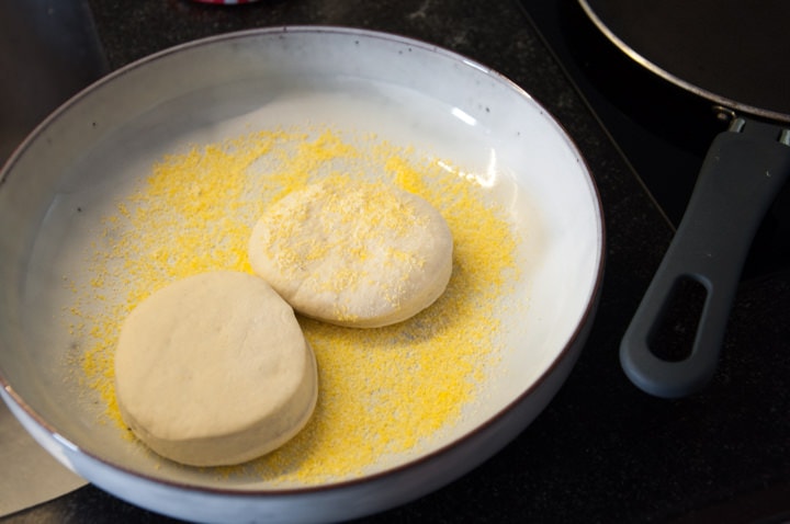 english muffins in cornmeal