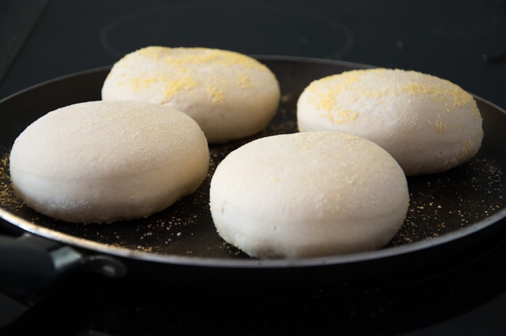 english muffins in the pan