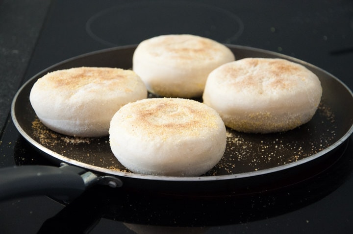 english muffins in the pan