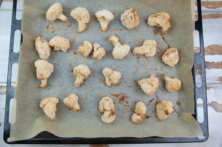 baked cauliflower wings on baking tray