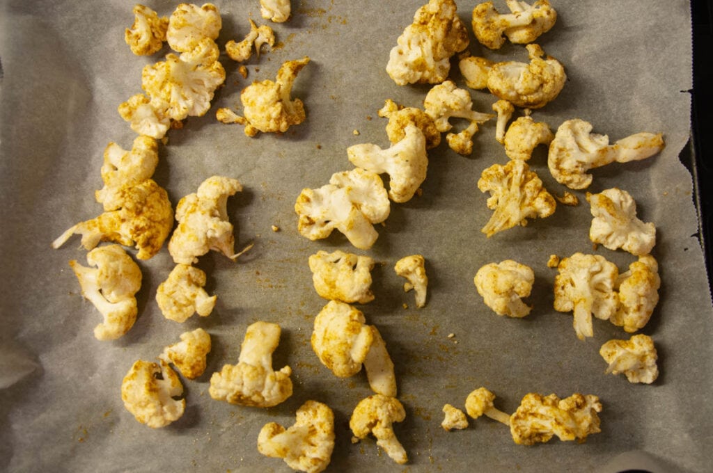 cauliflower on baking tray