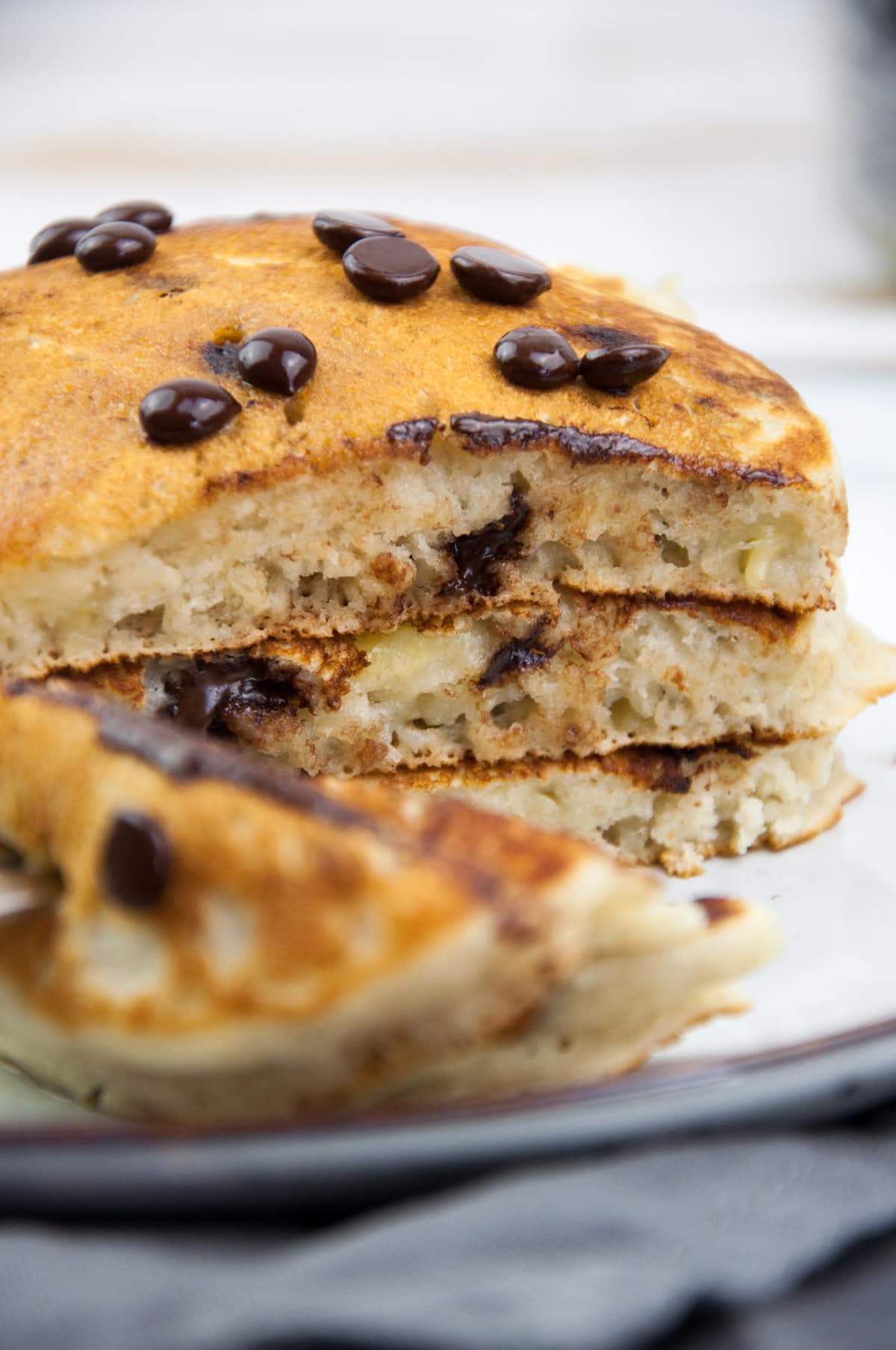 stack of vegan chocolate chip pancakes