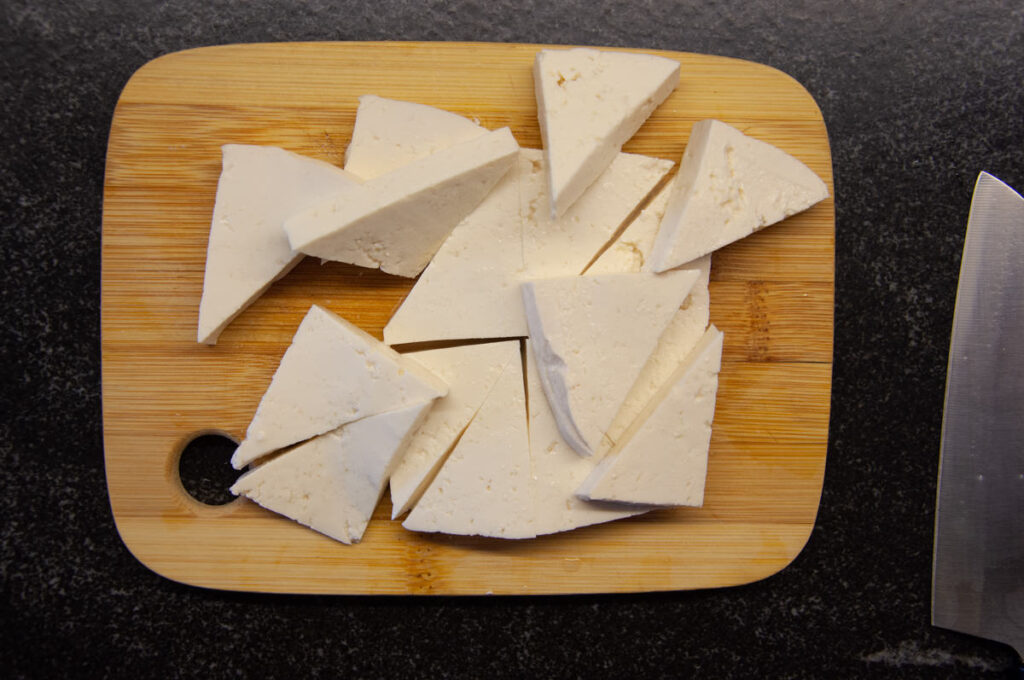 tofu cut in triangles