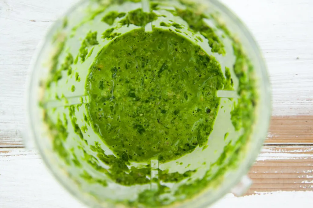 basil pesto in blender