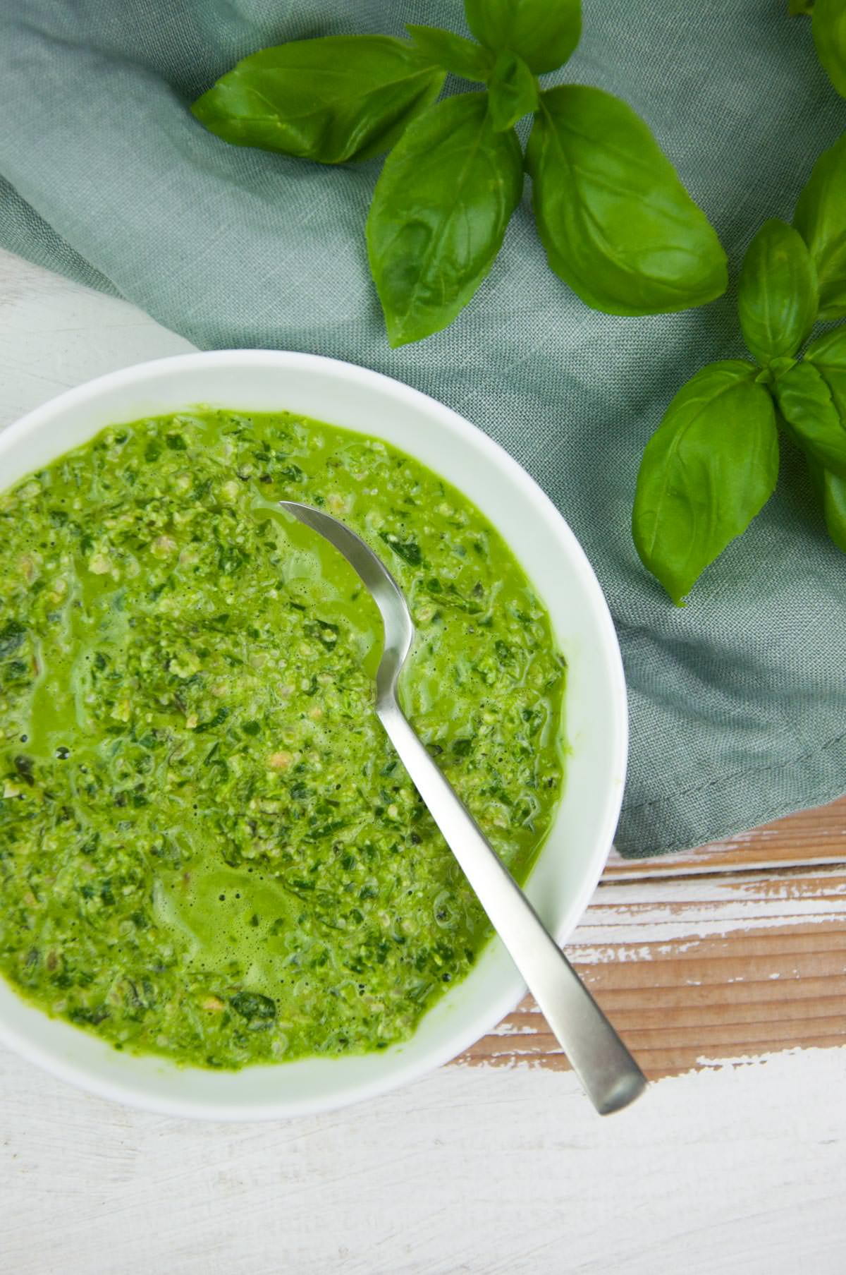 Healthy Basil Pesto (Oil-Free, Nut-Free, Vegan)