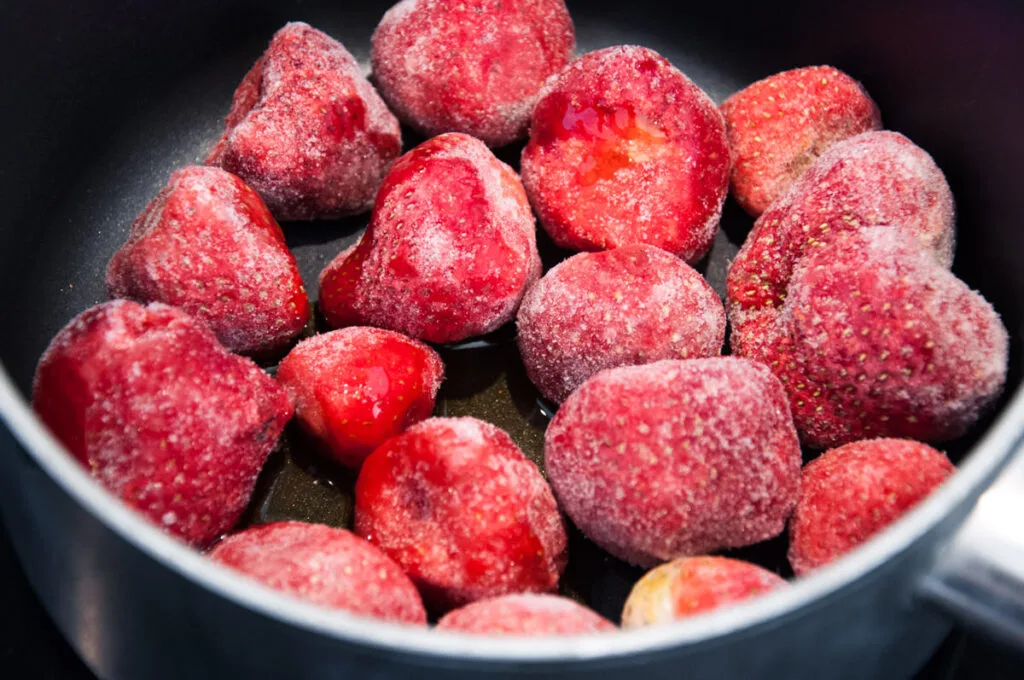 frozen strawberries in pot