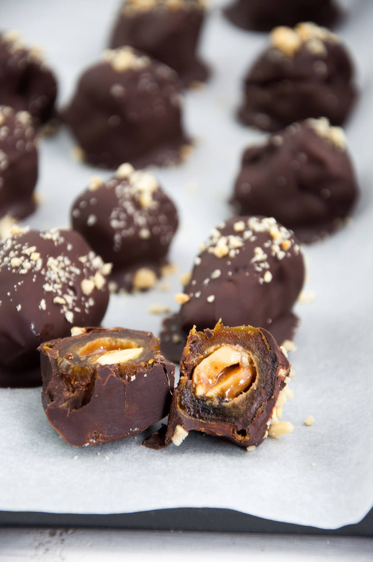 Chocolate Covered Snickers Stuffed Dates