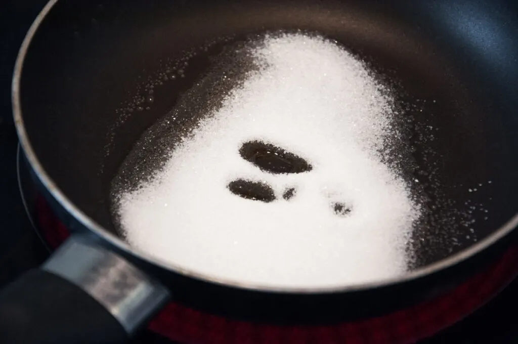 sugar in pan