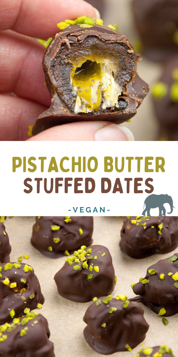 Pistachio Butter Stuffed Dates Covered in Chocolate