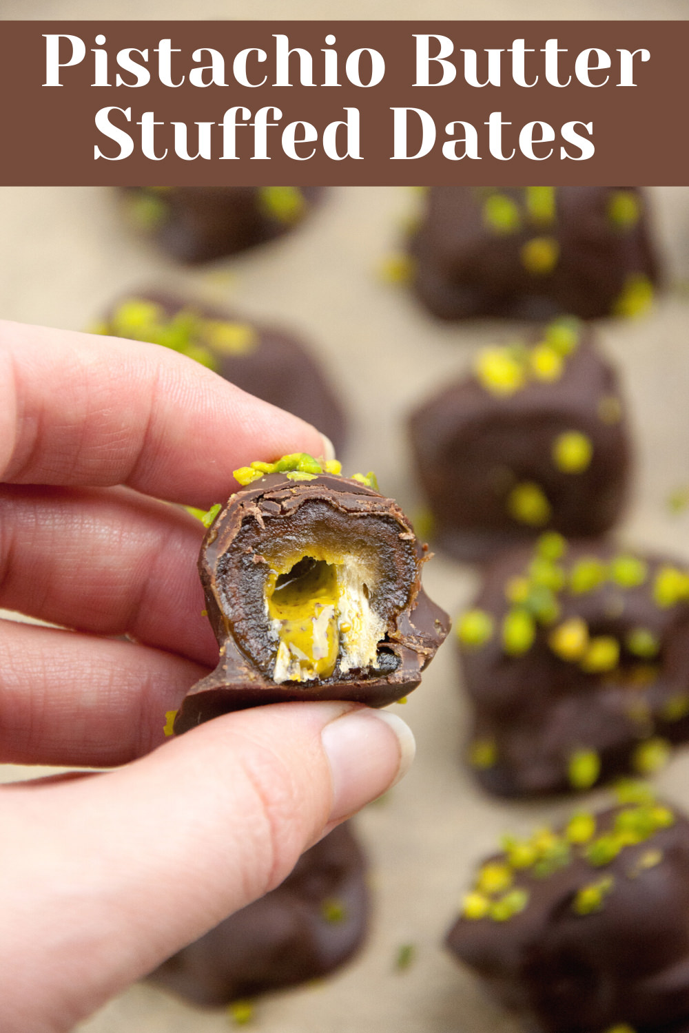 Pistachio Butter Stuffed Dates Covered in Chocolate