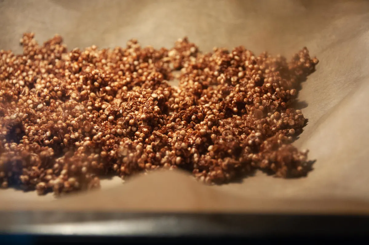 quinoa granola in the oven