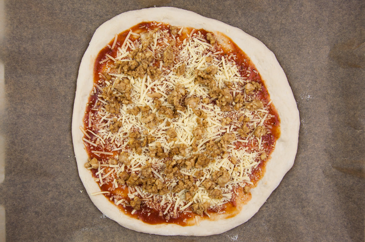 Vegan Tempeh Pizza before baking