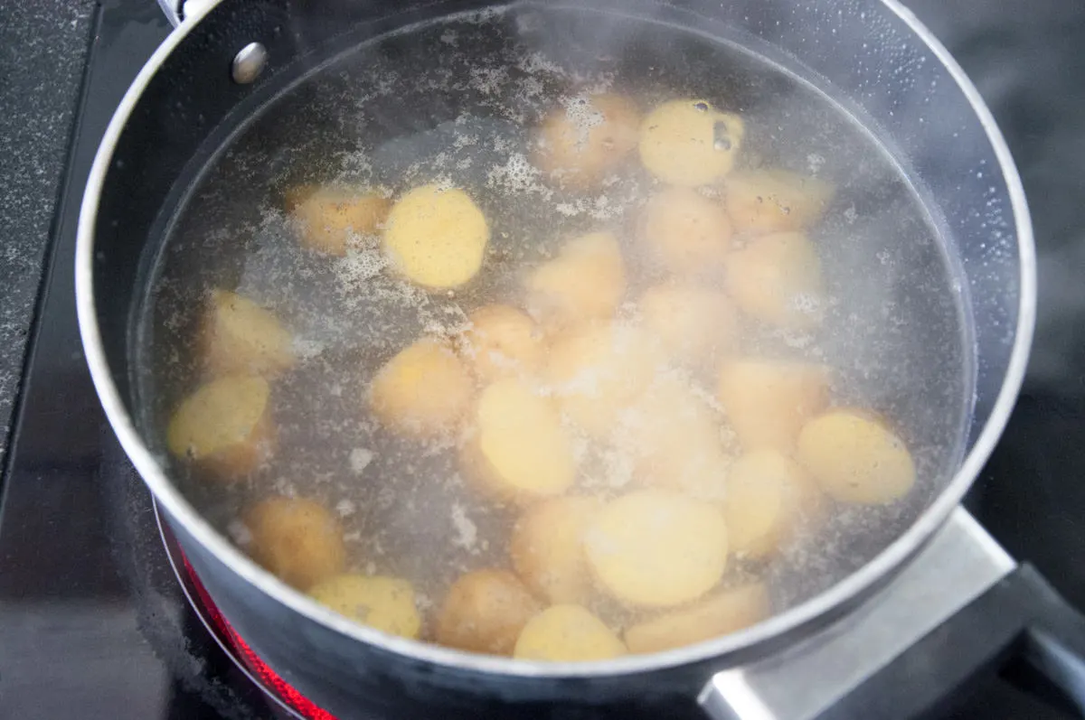 potatoes boiling in pot