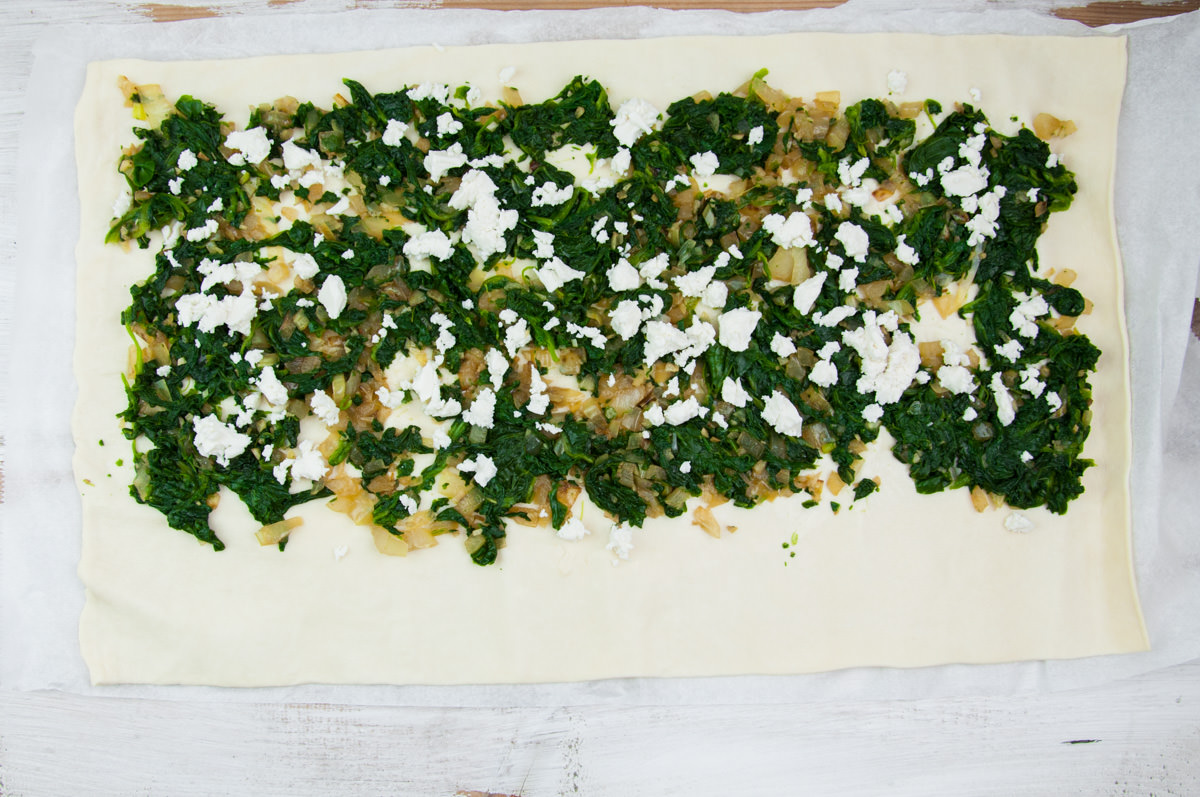 puff pastry spread with spinach