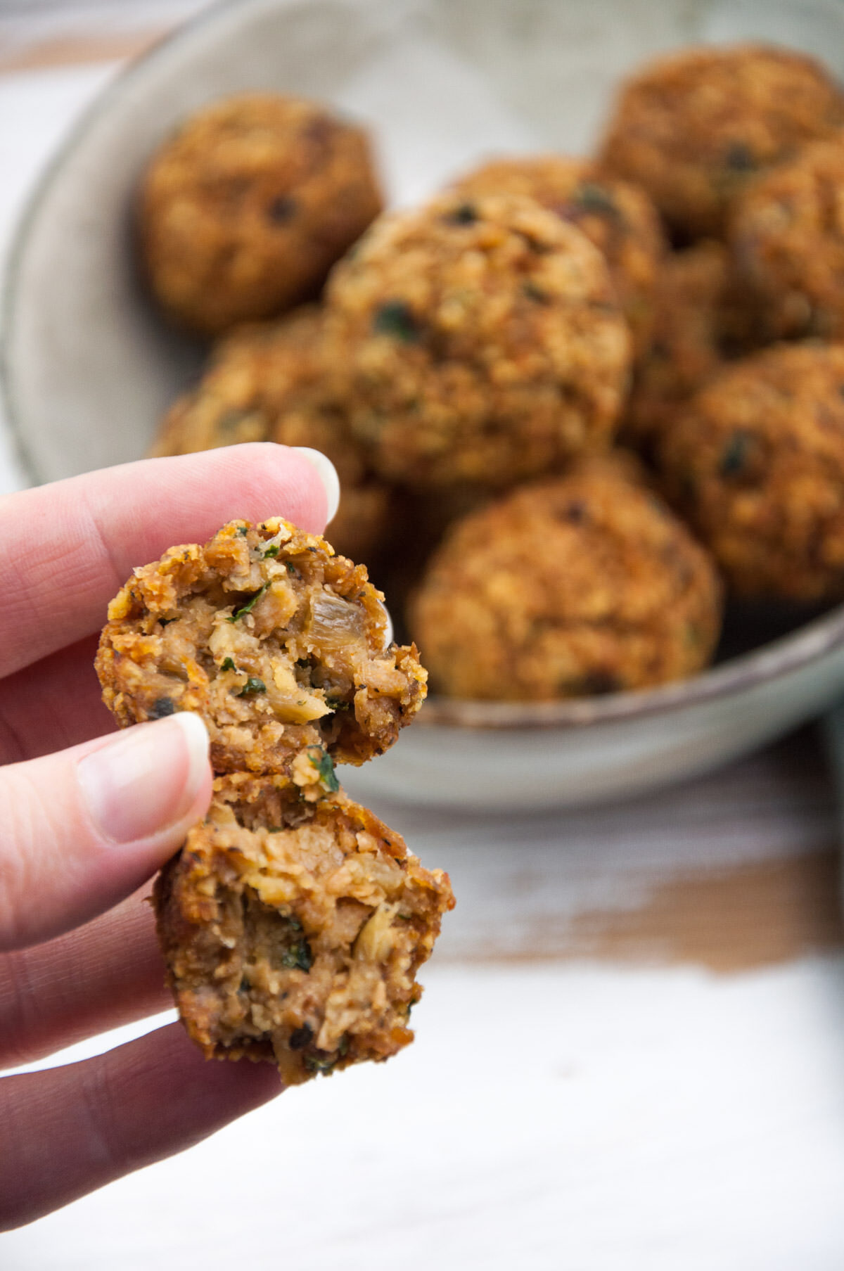 inside of Vegan TVP Meatballs