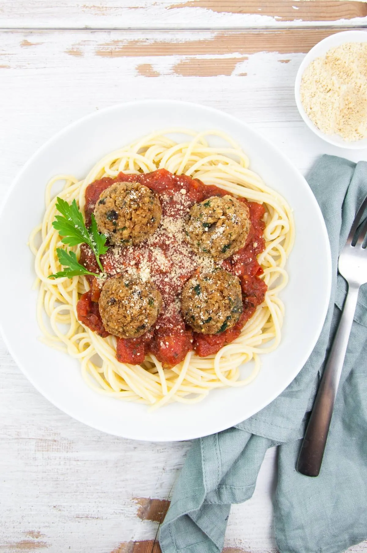 Vegan TVP Meatballs with Spaghetti