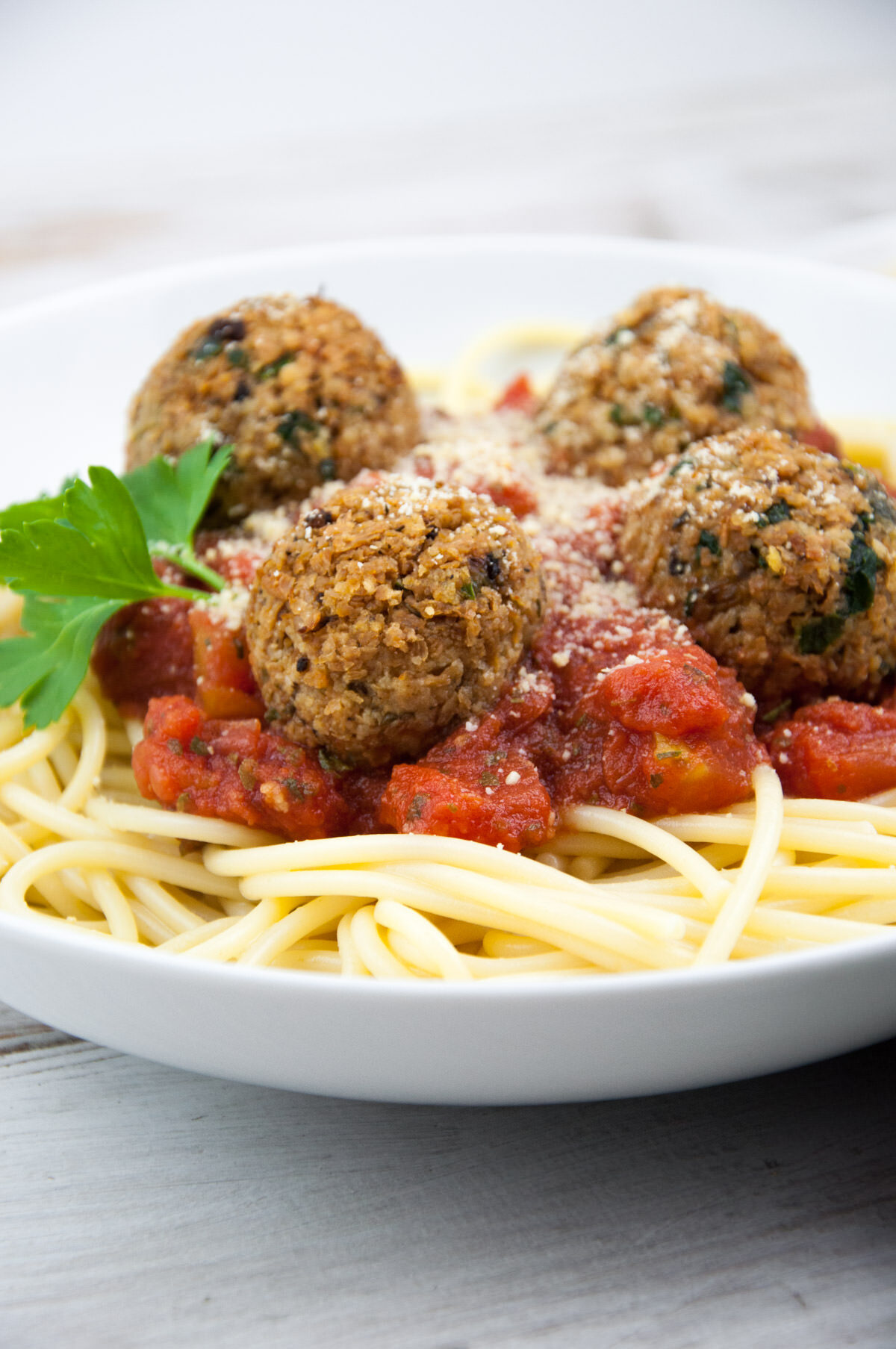 Vegan TVP Meatballs with Spaghetti