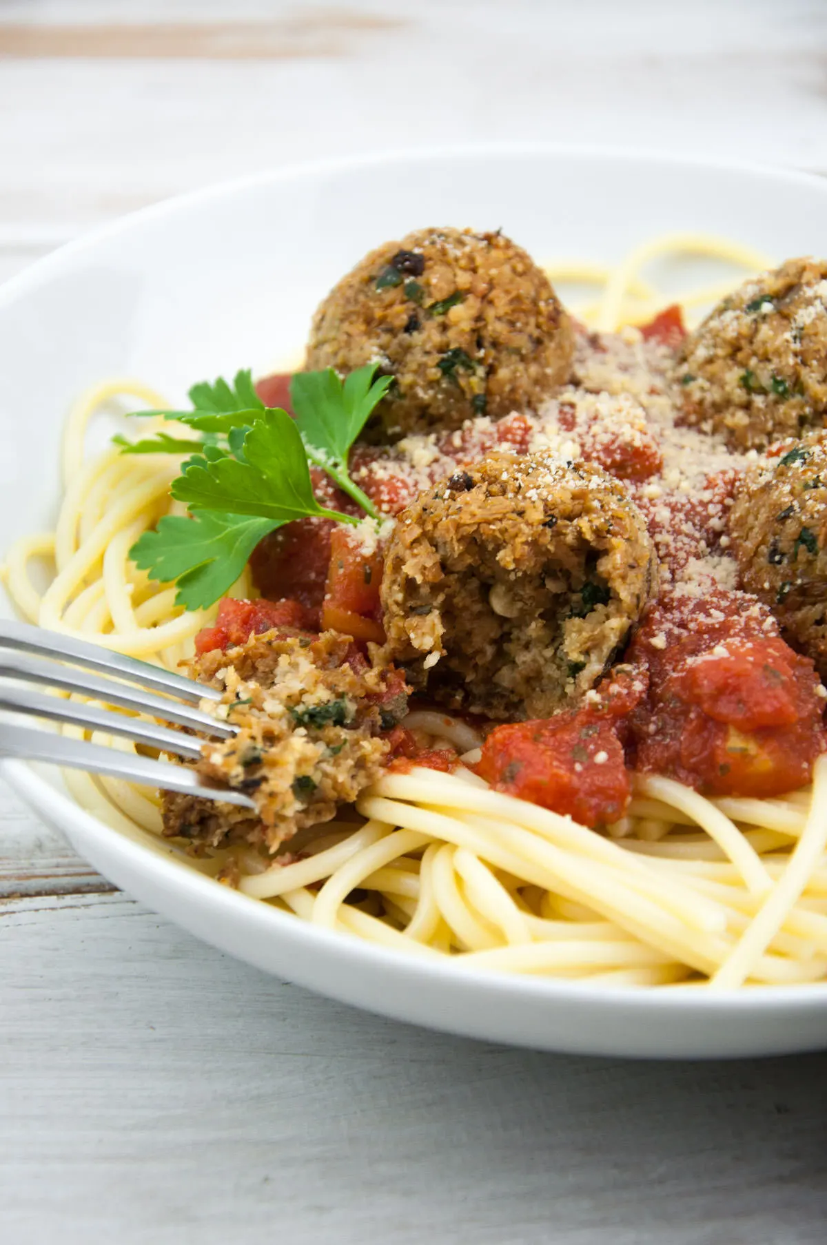 Vegan TVP Meatballs with Spaghetti