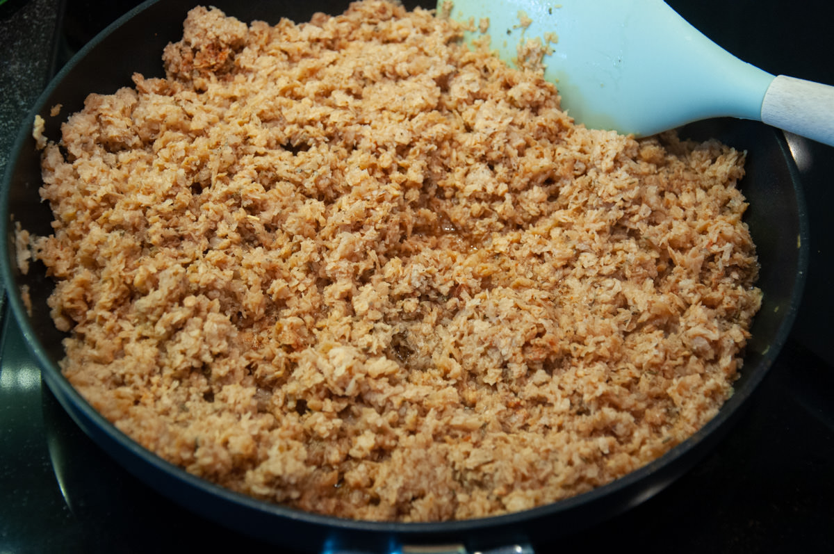 hydrated soy granule in pan