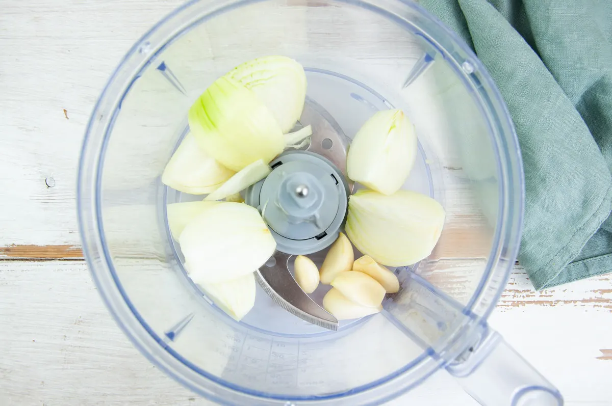 onion and garlic in food processor