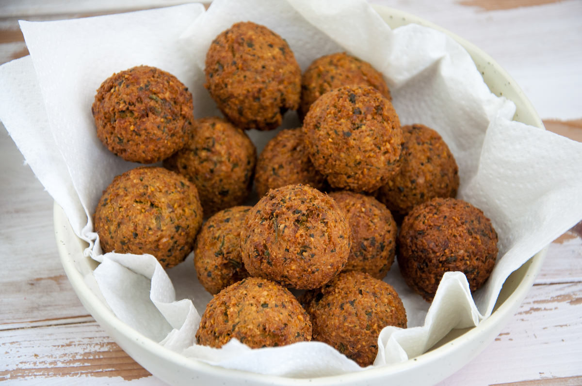 fried falafel on kitchen paper