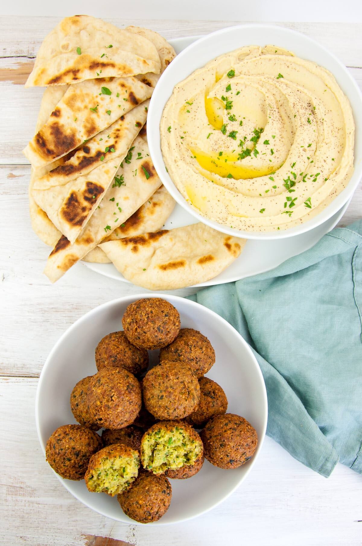 Crispy Fried Falafel, Hummus and Flatbread