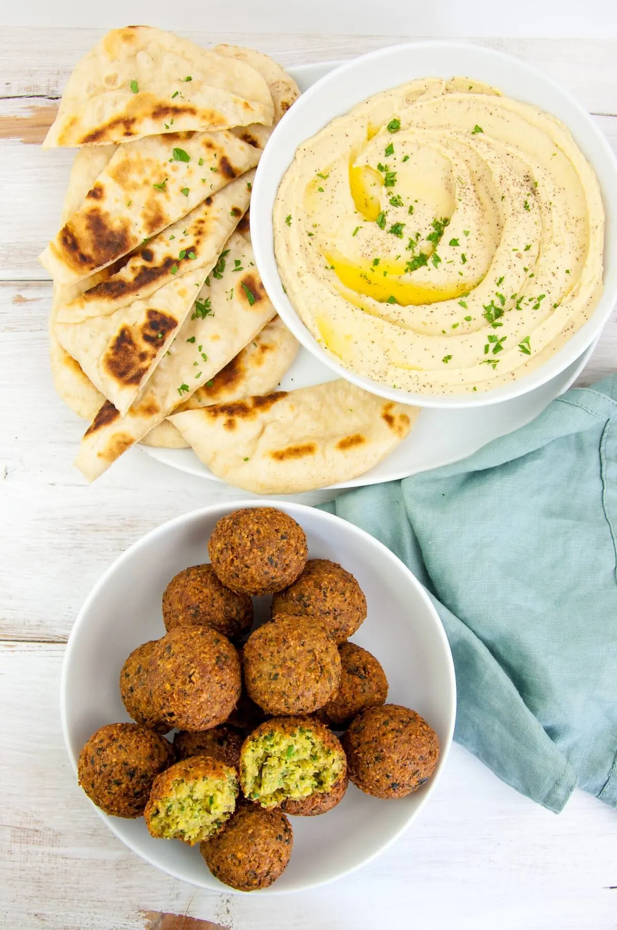 Crispy Fried Falafel, Hummus and Flatbread