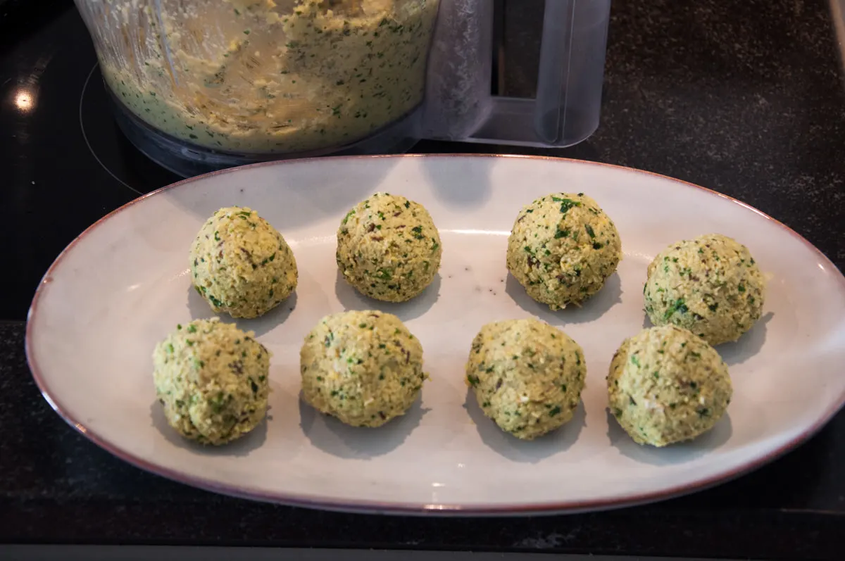 shaped falafel before frying