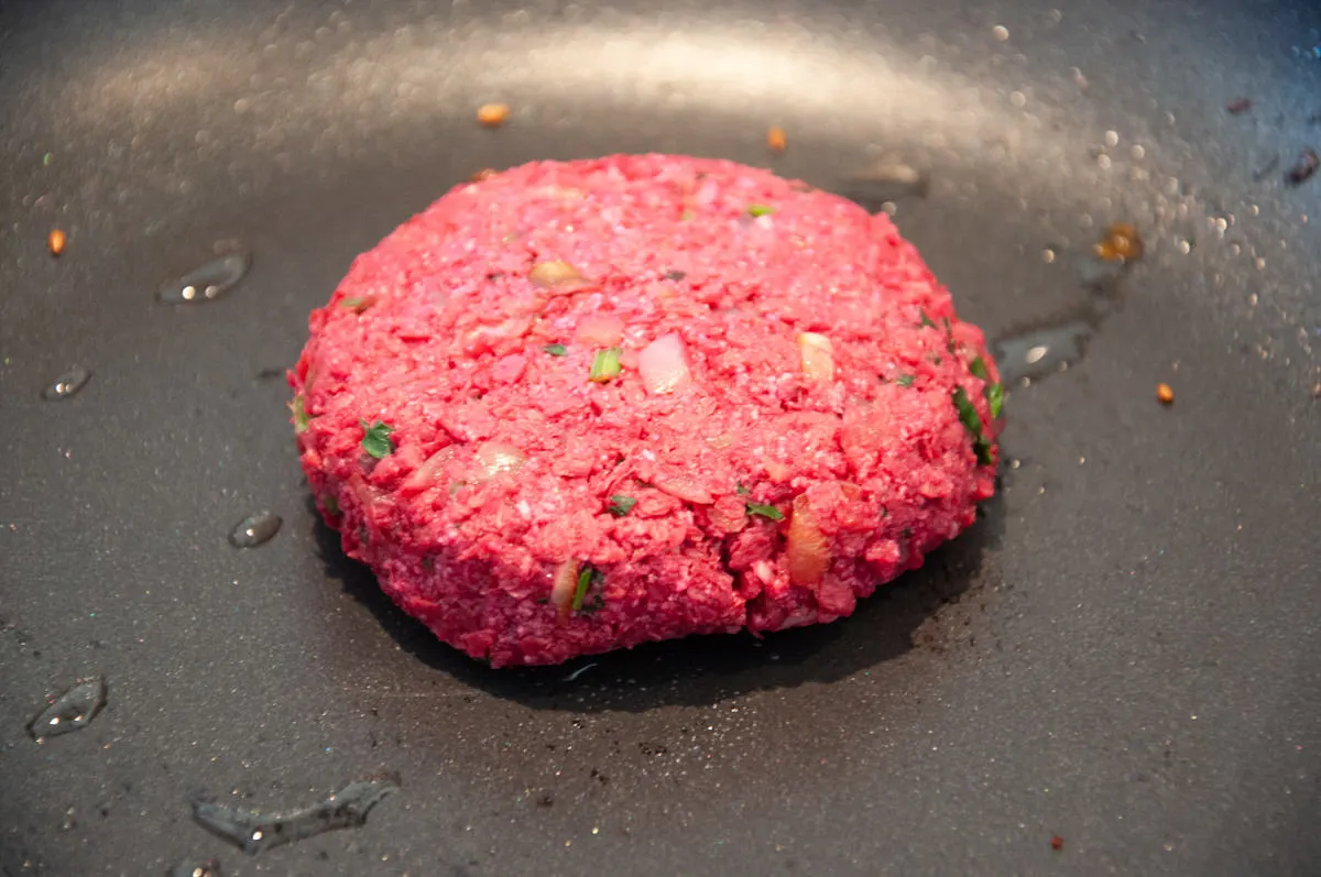 soy protein burger in pan