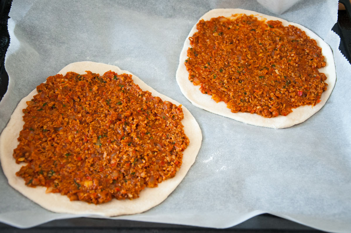 vegan lahmacun before baking