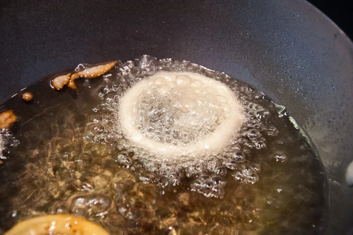 frying an onion ring