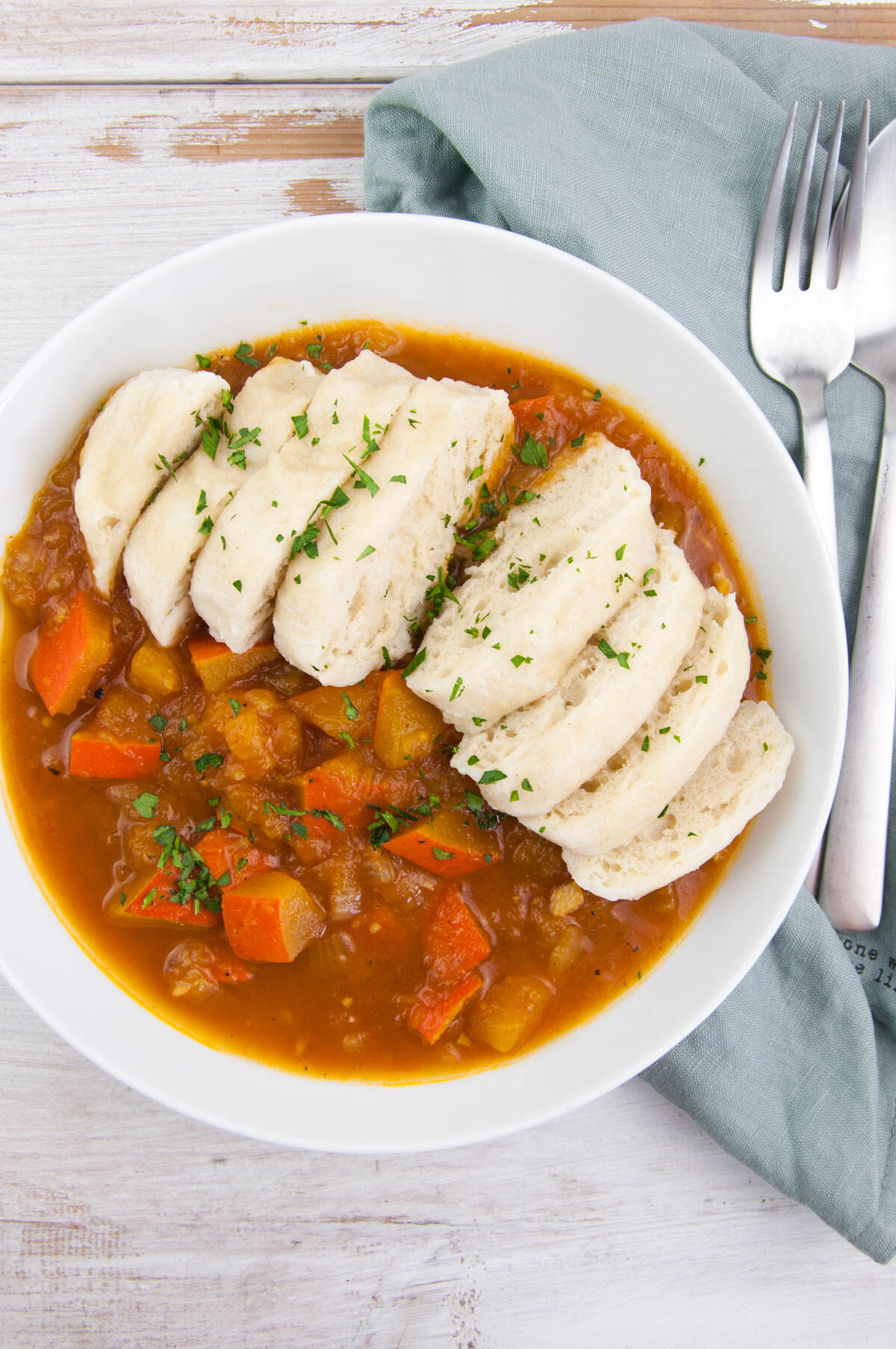 Vegan Czech Dumplings Knedlíky with pumpkin goulash