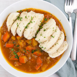 Vegan Czech Dumplings Knedlíky with pumpkin goulash