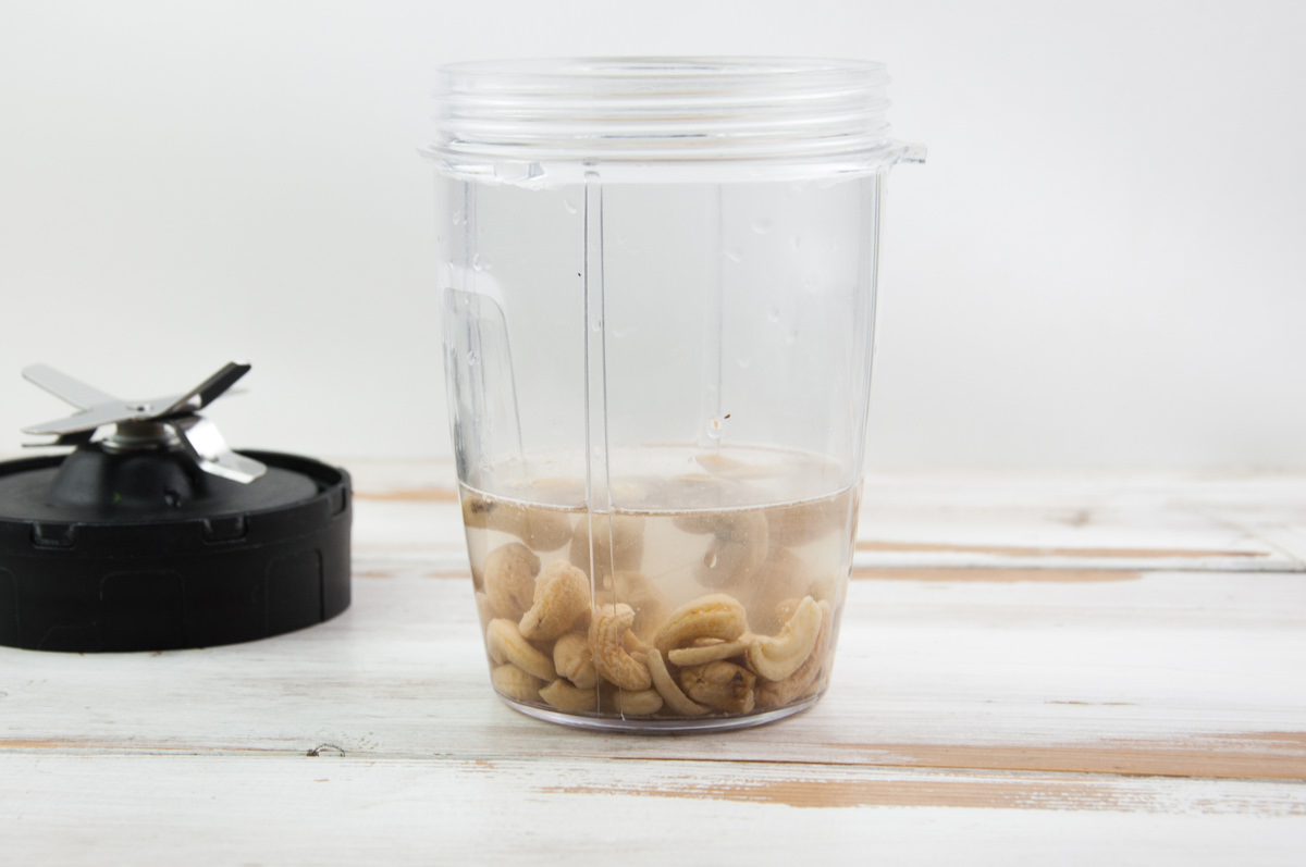 cashews and water in blender