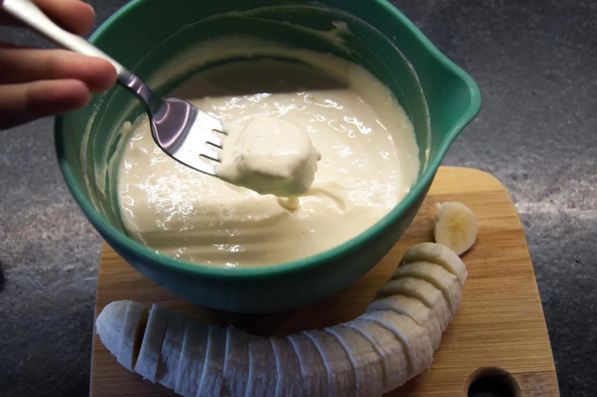 banana slice dipped in pancake batter