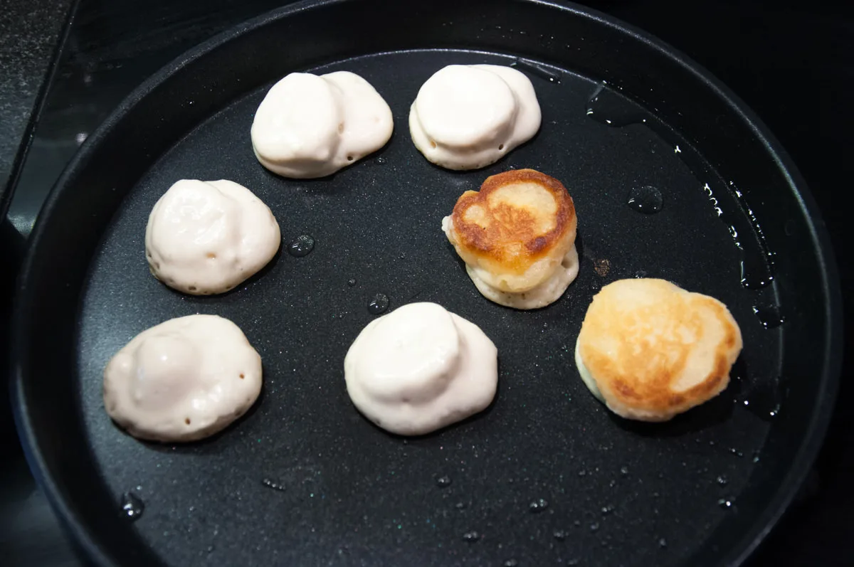 Vegan Banana Pancake Bites in pan