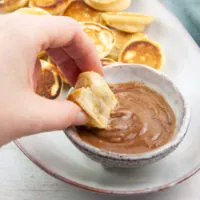 Vegan Banana Pancake Bites with hazelnut caramel sauce