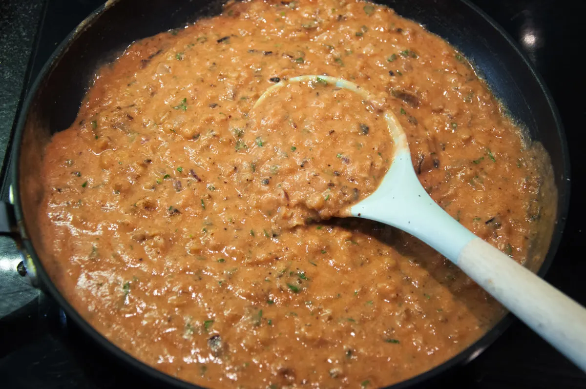 red lentil curry in pan