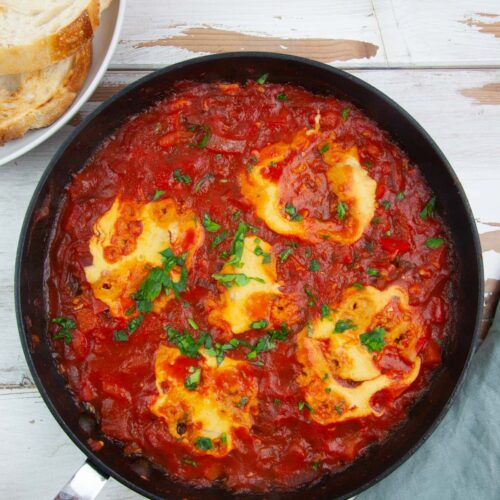 Vegan Shakshuka with chickpea 'eggs'